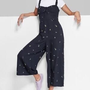 Wild Fable Empire Waist Black Whimsy Goth Wide Leg Cropped Jumpsuit Size Small
